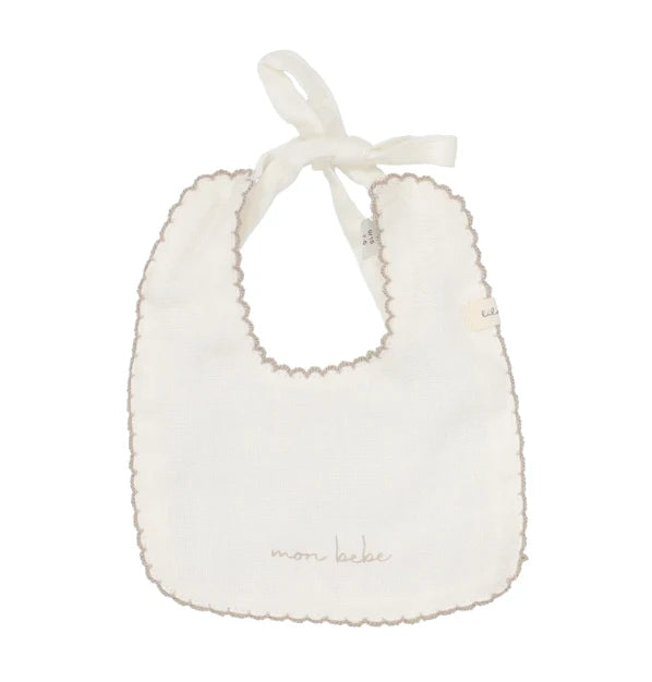 Lilette Edged Muslin Bib In Winter White/ Oat