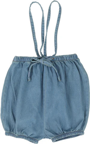 Lil Legs Bubble Suspender Shorts In Dark Tencel