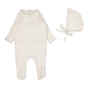 Lilette Pointelle Footie Set in Cream/Blue Crown