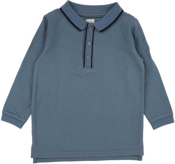Lil Legs Contrast Trim Polo in Off Blue