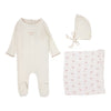 Lilette Pointelle Graphic Layette Set in Cream/Pink Bow