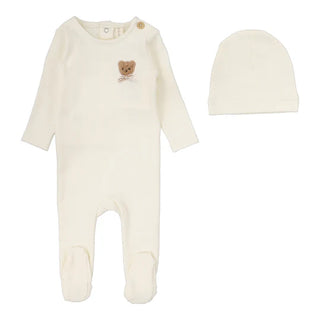 Lilette Bear Applique Footie Set in Cream