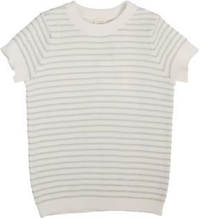 Analogie Shrub Green Textured Stripe Knit Crewneck