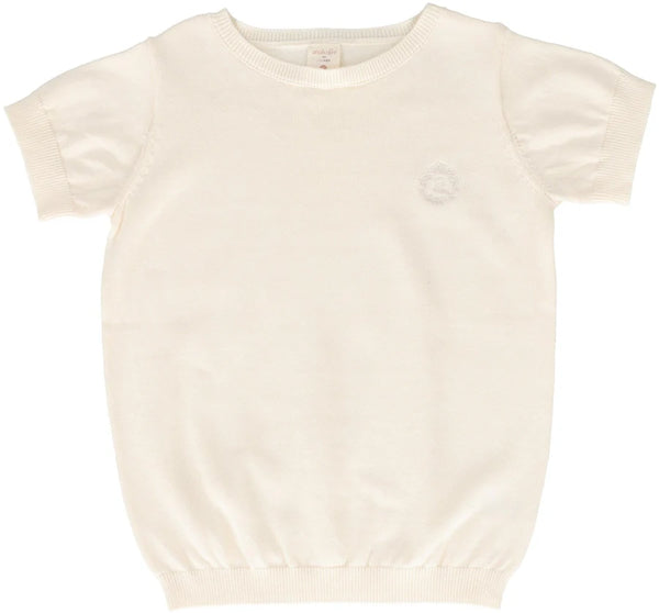 Analogie Boys Short Sleeve Crewneck Sweater in Natural Ivory