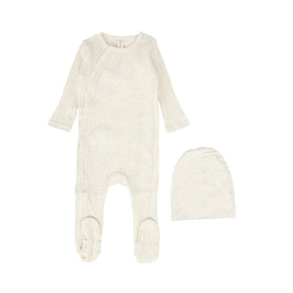 Lilette Ivory/Mulberry Side Snap Footie Set