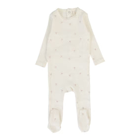 Lilette Printed Pointelle Footie in Cream/Pink Bow