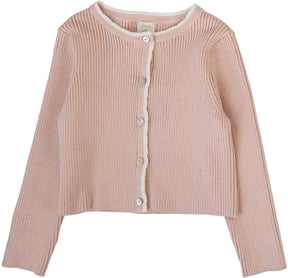 Analogie Scallop Ribbed Cardigan in Bud Pink