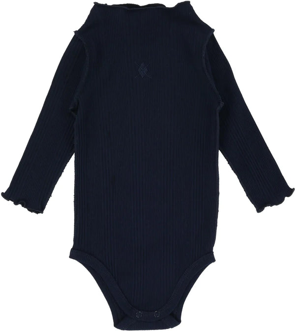 Lil Legs Ribbed Funnel Neck Onesie in Navy