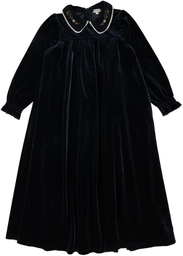 Lil Legs Navy Velour Collar Maxi Dress