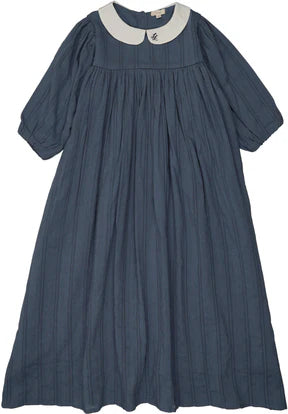 Lil Legs Off Blue Embroidered Collar Maxi 3/4 Sleeve