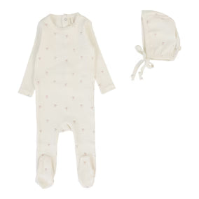 Lilette Printed Pointelle Footie Set Cream/Pink Bow