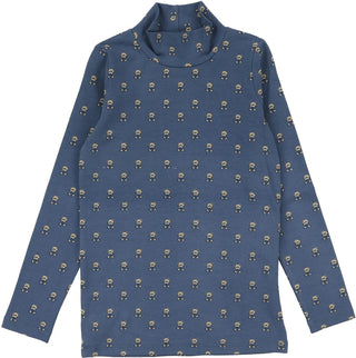 Analogie Off Blue Vintage Floral Mockneck