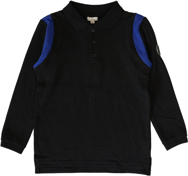 Lil Legs Striped Accent Polo in Black