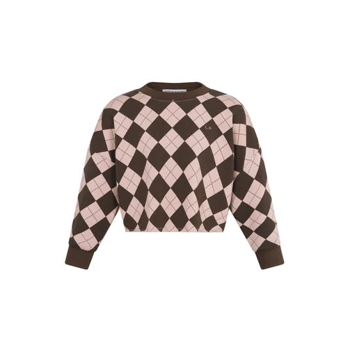 Little Parni Brown Casual Cropped Argyle Sweatshirt