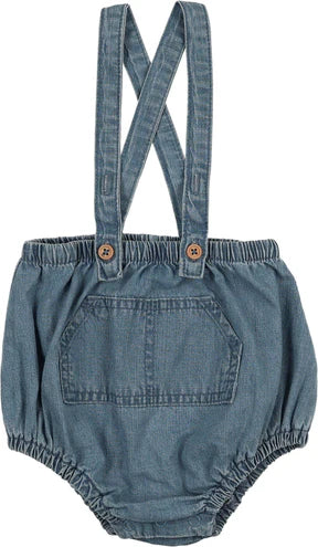 Lil Legs Pocket Suspender Bloomers in Mid Blue Wash