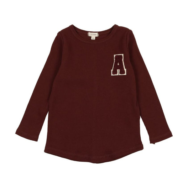 Lil Legs Ribbed Applique Tee in Burgundy
