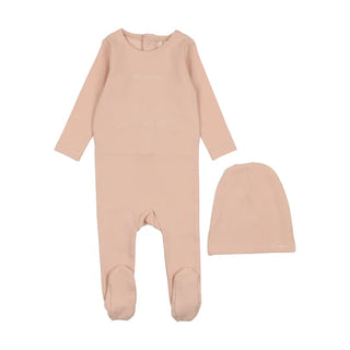 Lilette Cotton Word Footie Set In Shell Pink