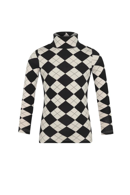Little Parni Black Casual Argyle Turtleneck