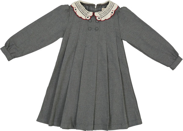 Analogie Crochet Collar Dress in Mid Grey