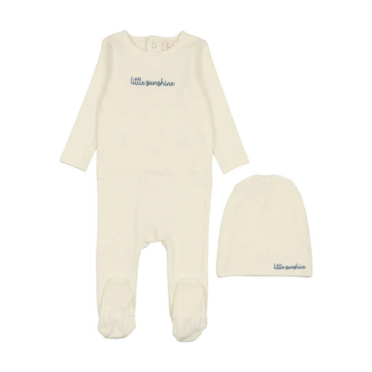 Lilette Cotton Word Footie Set In Milk/Cloud