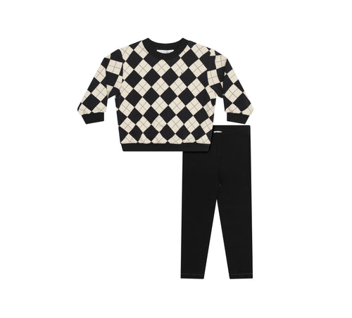 Little Parni Black Argyle Sweatshirt Set