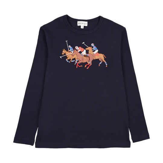 Bopop Navy Horse Long Sleeve Tee