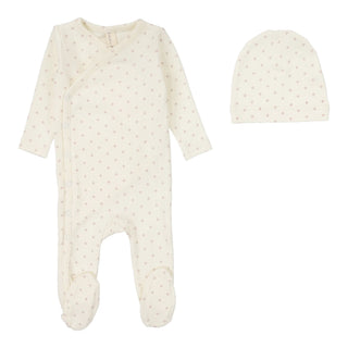 Lilette Diamond Dot Footie Set in Cream/Berry