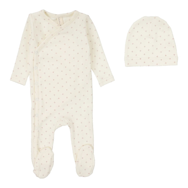 Lilette Diamond Dot Footie Set in Cream/Berry