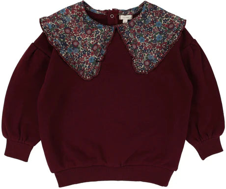 Lil Leg Burgundy Floral Collar Sweatshirt