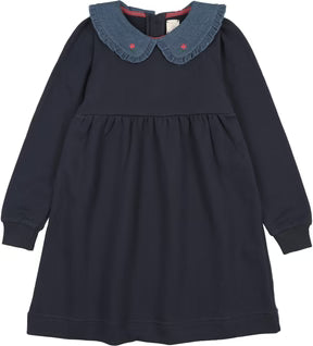 Analogie Sweet Campaign Denim Collar Sweatshirt Dress - Navy