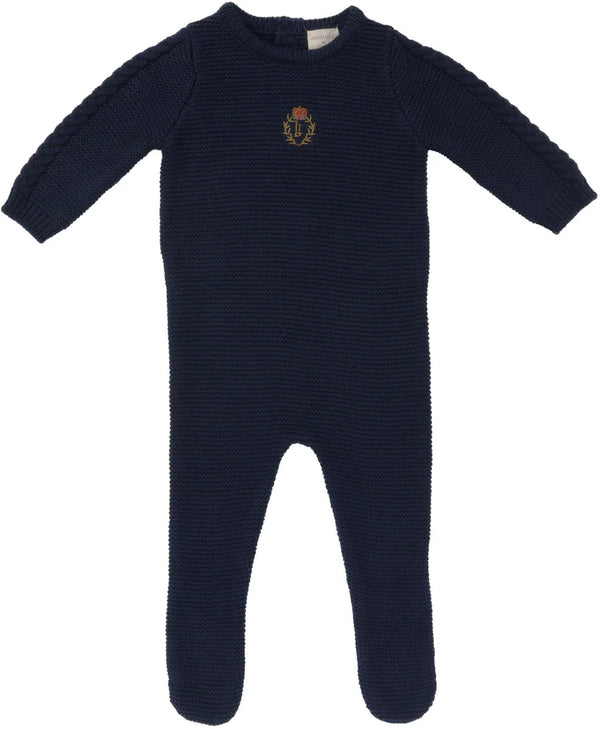 Lil Legs Navy Crest Knit Footie