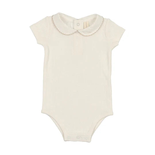 Lilette Edged Collar Onesie in Winter White/Oat