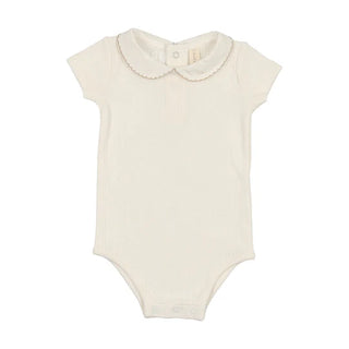 Lilette Edged Collar Onesie in Winter White/Oat