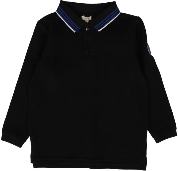 Lil Legs Multi Stripe Collar Polo LS In Black