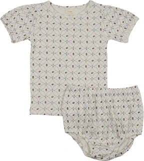 Lil Legs Puff Sleeve Toddler Set in Floral Interlock