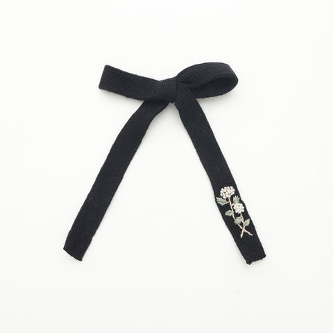 Halo Luxe Josie Floral Embroidered Ribbed Knit Longtail Clip Black