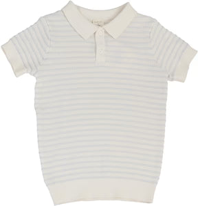 Analogie Clear Blue Textured Stripe Knit Polo