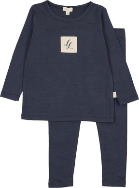 Lil Legs Navy Crest Emblem Lounge Set