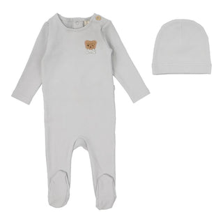 Lilette Bear Applique Footie Set in Pale Blue