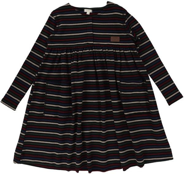 Lil Legs Black Multicolor Ribbed Placket Dress