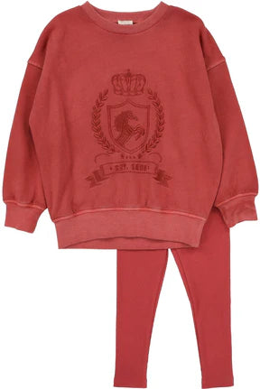Analogie Emblem Sweatshirt Set in Mineral Red