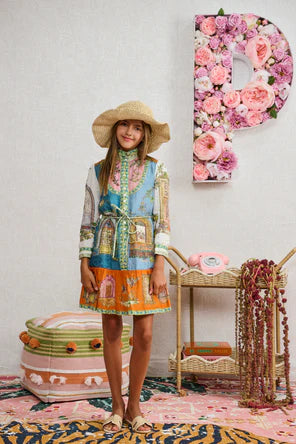 Porter Light Blue/Orange Printed Dress