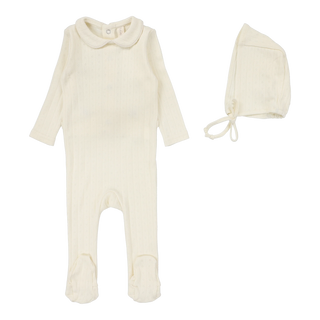 Lilette Fine Pointelle Collar Footie Set in Cream Peter Pan