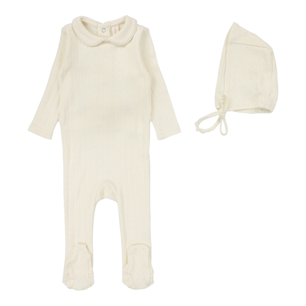 Lilette Fine Pointelle Collar Footie Set in Cream Peter Pan