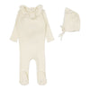 Lilette Fine Pointelle Collar Footie Set in Cream Ruffle