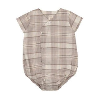 Analogie Taupe Plaid Side Button Romper