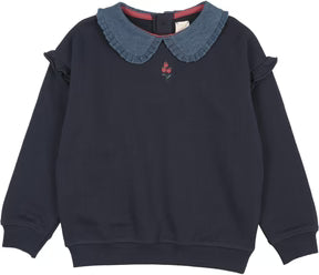 Analogie Sweet Campaign Denim Collar Ruffle Sweatshirt Navy