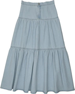 Lil Legs Denim Tiered Maxi Skirt in Light Wash