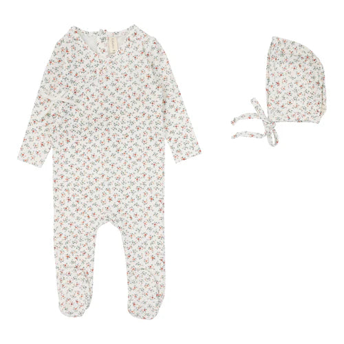 Lilette Bouquet Floral Footie Set In Winter White/Floral