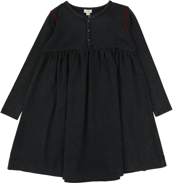 Lil Legs Contrast Stitch Dress in Black Wash